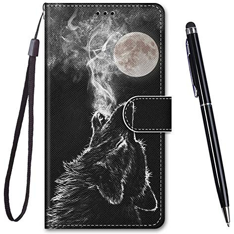 Toucasa Handyhülle für Huawei P Smart Z,Premium Brieftasche PU Leder Flip [Kreativ Gemalt] Stoßfeste Case Handytasche Klapphülle für Huawei P Smart Z (Heulender Wolf)