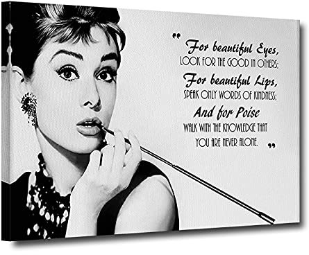 ZHONGYUTONG Audrey Hepburn zitiert Bild Wanddekoration mit Rahmen Frühstück bei Tiffany's Film Poster Schwarz Weiß Kunstdruck Moderne Heimdekoration für Wohnzimmer Schlafzimmer (80x120cm)