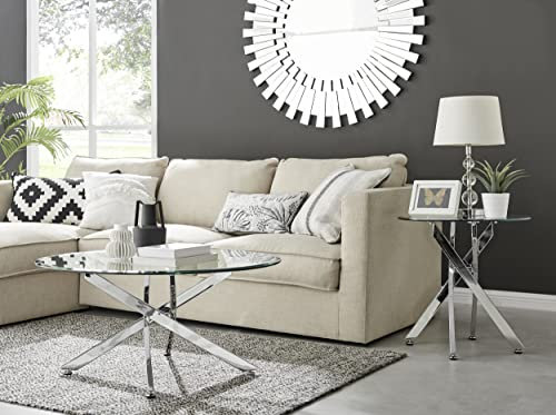 Furniturebox UK Novara Round Clear Tempered Glass and Silver Chrome Leg Home Living Room Coffee Table