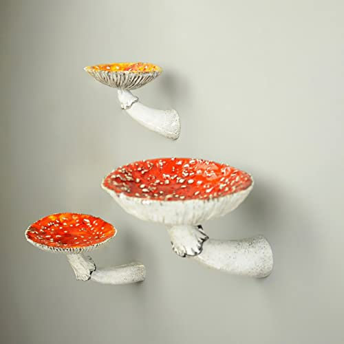 Kunyeah Mushroom Hanging Shelf Wall Floating Shelf Mushroom Shaped Resin Hanging Ornaments Home Decor Wall Storage Shelves for Bedroom Living Room (Medium)