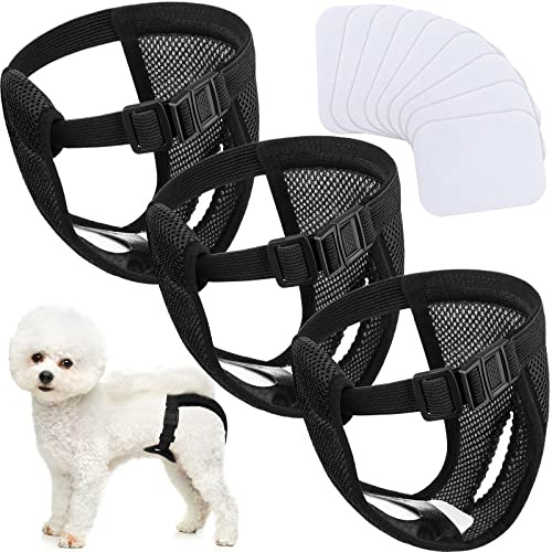 3 Pack Hunde Hosen mit 9 Damenbinden, Schwarz m Hund Hose Läufigkeit | Waschbare Schutzhose, für Hündinnen bei Hitze, Monatsblutung