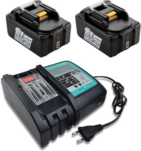 FengWings® 2X BL1850B 18V 5,0Ah + Chargeur 3 A pour DC18RCT DC18RA, Remplacer pour makita 18V Batterie BL1850 BL1850B BL1860B BL1840 BL1830 194204-5 LXT-400