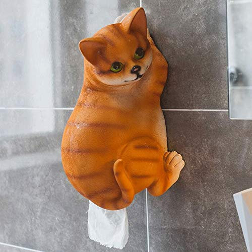 Dessin animé chat chien salle de bain porte-rouleau de papier toilette support mural résine ventouse adhésif distributeur de papier toilette avec tige à ressort pour cuisine salon restaurant décor, 13