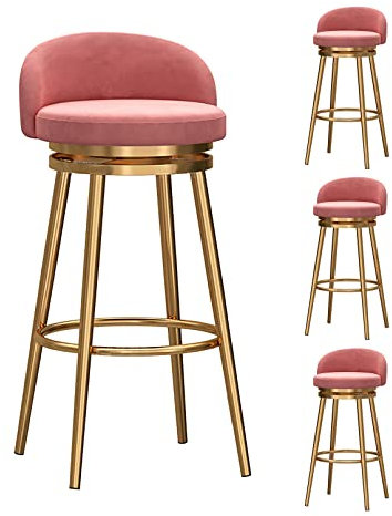 Set aus 1/2/3/4 drehbaren Barhockern mit Beinen, Samt-Barstühlen, moderner Eisen-Hocker für die Küche, Kneipenstuhl mit Rückenlehne, Fußstütze, goldener Metallrahmen, rosa