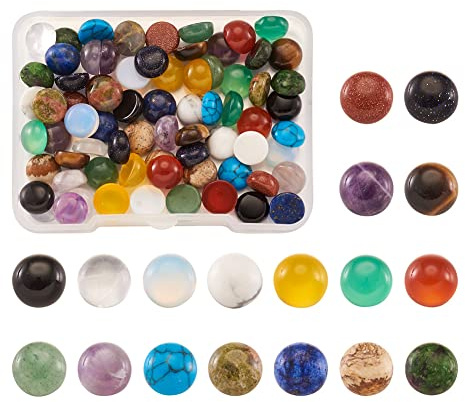Cheriswelry 90 Stück halbrunde Edelstein-Cabochons aus natürlichem Kunststein, Cabochons mit flacher Rückseite, Perlen für Schmuckherstellung, Fotorahmen, Heimdekoration