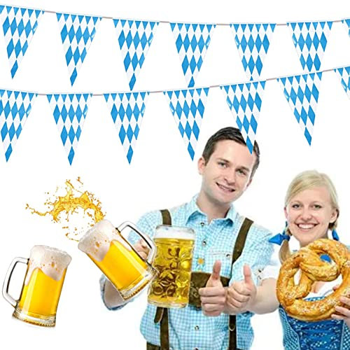 komsoup 10 Meter Oktoberfest Deko Wimpel Girlande, Bayern Wimpelkette Oktoberfest Wimpelkette, Oktoberfest Banner Oktoberfestdeko, Bayern Flagge Für Bierfest Mottoparty Gastgeschenke