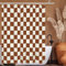 Tititex Rideau de douche esthétique en tissu imitation lin à motif damier, beige, marron caramel, ensemble de rideaux de douche modernes, décoration 180 x 180 cm avec 12 crochets