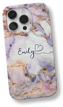 iCaseDesigner Personalised Marble Glitter Flowing Name with Heart Phone Case Compatible with iPhone 14 Plus - 8. Purple Colourful Marble Name