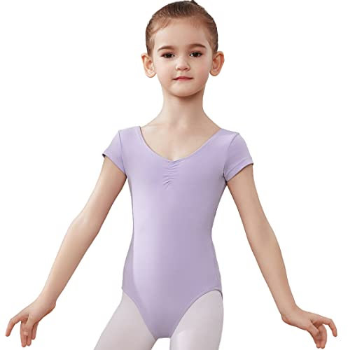 AOQUNFS Body Danza Classica Bambina Team Basic Maniche Corte Ginnastica Leotards Tutu Danza Classica Bambina, BT04-Viola,10-11Anni