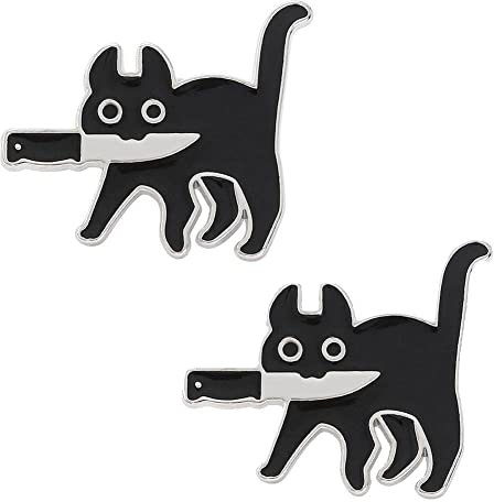 Wudaizhi Chat Noir avec Épingles De Couteau Dessin Animé Chat Noir avec Épingle De Couteau Broche De Broche Broches Broches Badge Épingles À Revers