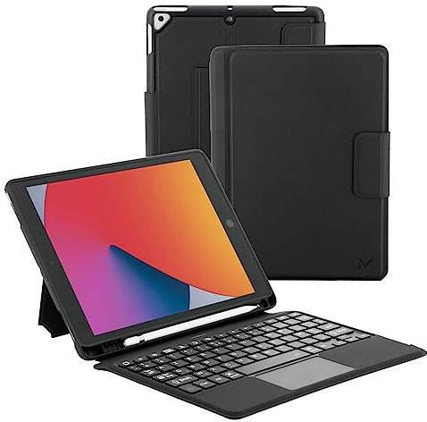 MOBILIS Coque pour iPad 10.2 (9/8/7ème Gén) avec Clavier Bluetooth Touchpad Amovible, Porte-Stylet Compatible Apple Pencil & Trépied, Etui Protection Résistante, Housse Clavier Français AZERTY, Noir