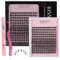 Cluster Eyelash Extensions Kit, 144Pcs D Curl Mix 9-15mm Invisible Bottom Wide Stem Lashes with Lash Bond & Seal & Applicator, Soft Natural False Eyelashes, DIY Individual Lashes at Home(W-7 Kit)