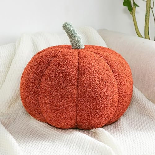 Tielag Kürbis Kissen, Kürbis Deko, Herbstdeko Plüsch Kürbiskissen, Halloween Kürbis Deko Kissen, Rot, 20cm