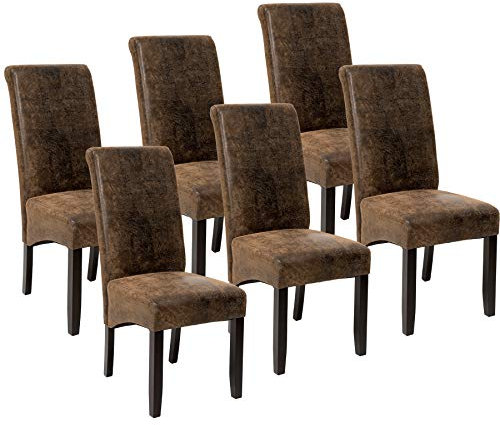 TecTake® Lot de 6 Chaises de Salle à Manger Moderne Chaise Ergonomique Confortable Chaise Design en Cuir synthétique Meuble Salon avec Pieds en Bois pour Salle à Manger, Salon, Coiffeuse, Chambre