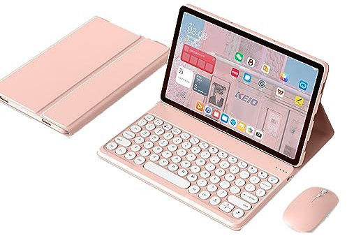 HEUCYL Étui Clavier pour Xiaomi Pad 5/5 Pro 11 Pouces avec Souris Magnétique Détachable sans Fil Bluetooth Clavier Français, Étui Mince Multi-Angle avec Support Folio,Rose