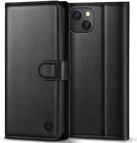 Kuafcase Compatible for iPhone 15 Case with 4 Card Slots Magnetic Closure Kickstand Shockproof Protective Phone Case Compatible for iPhone 15 6.1” - Black