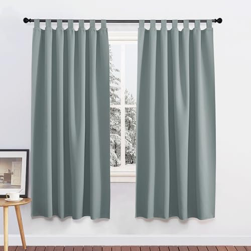 PONY DANCE Verdunklungsvorhänge Kurz Thermovorhang Kinderzimmer Küchengardinen Kurz Verdunklungsvorhänge Blickdicht Schlaufengardinen 2er Set H 160 x B 140 cm, Graublau