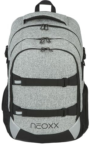 neoxx Schulrucksack ACTIVE Pro Wool the World - aus recycelten PET-Flaschen - Rucksack für die Schule mit 3 Fächern + Geheimfach – höhenverstellbare und gepolsterte Träger – Volumen ca. 30 Liter