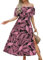 CUPSHE Dress for Women Summer A Shape Dresses Off Shoulder Sleeve Maxi Length Ruffle Fitted Waisted Tropical Printed Black Leaf M
