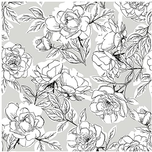 HAOKHOME Grey Wallpaper Peel and Stick Boho Floral Removable Wall Paper Grey/Black/White Vinyl Stick on Home Decorative for Bathroom 3m x 44.5cm