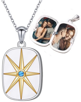 HOOHWE Sterling Silber Foto Anhänger Medaillon Halskette für Frauen, Kompass Medaillon Halsketten, die Bilder Geschenk für Mama Oma halten, für immer in meinem Herzen