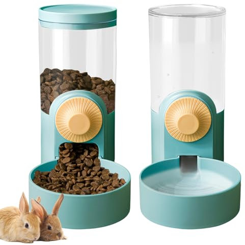LEKEFETO Hängekäfig Futterspender Kaninchen, Wasserspender für Hunde, Kaninchenfutter Wasserflasche, Automatischer Tierfutterspender, für Katzen, Kaninchen, Hunde, Meerschweinchen, Hamster(Grün)