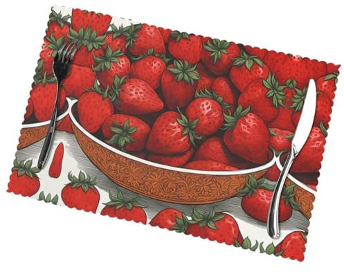 Tischsets mit niedlichen Erdbeeren, 30,5 x 45,7 cm, hitzebeständig, waschbar, Party, Küche, Catering, Dekoration, 6 Stück