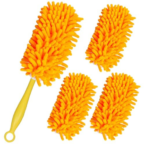 Reusable Duster Refills Compatible with Swiffer Handle, Bafezoze Washable Duster Pads 4 Pack Orange (Handle Not Included)