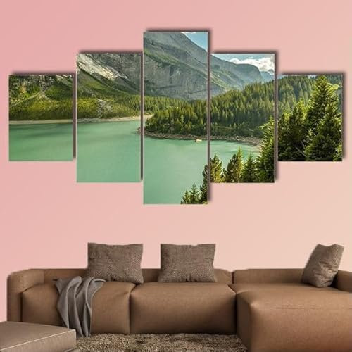 FatAco 5 Stück See in den Schweizer Alpen Bilder Gemälde Modern Home Decor Leinwand Poster Wohnzimmer Modular (Rahmenlos)