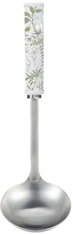 Laura Ashley Stainless Steel Ladle Spoon - 6 oz Capacity Soup Ladle with Ceramic Handle for Effortless Serving - Ergonomic, and Heat-Resistant Stylish Kitchen Utensils - Sage Parterre