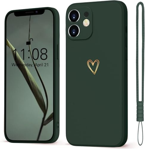 Mitetabo Hülle für iPhone 12 Handyhülle Gold Liebesher Silikon, iPhone 12 Case Mädchen Weich Slim Stoßfest Kratzfeste Süßes Gold Love Schutzhülle für iPhone 12 6.1 Grün