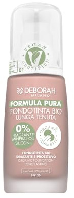Deborah Foundation, Formel Pura Bio, langer Halt, Nr. 01 Fair, extreme Abdeckung und Komfort, mit Anti-Verschmutzungsfilter, SPF20-30 ml