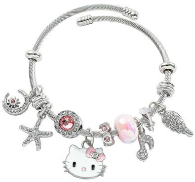 TOEECY Braccialetti Bambina Donna Gatto Cartoon Ciondoli Carini Bracciale Regolabile Braccialetto Amicizia Gioielli Regali per Bambini Ragazze