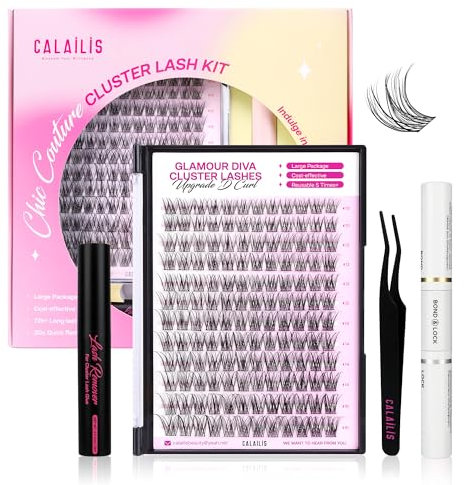 CALAILIS DIY Wimpern Extensions Set, 144 Stück D Curl Einzelne Wimpern mit Wimpernkleber und Sealer Wimpern Remover und Wimpern Applikator Lash Extension Set (DM4)
