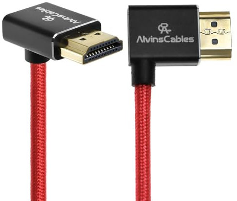 Alvin's Cables 8K HDMI 2.1 Cable 48Gbps 8K@60Hz 4K@120Hz High-Speed Braided Coiled Cable for Sony FS5 FS7 FX9,BMPCC,for Canon C300 C500,for Atomos Ninja,for Feelworld,Right to Up Angle Red