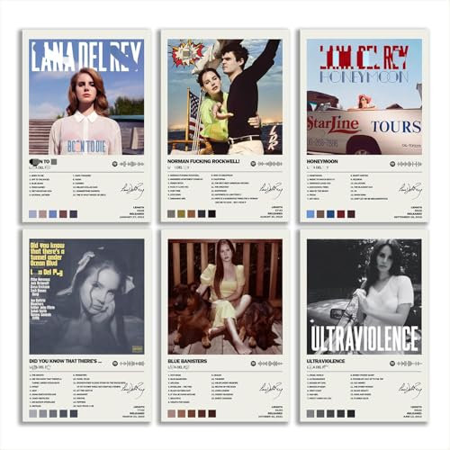 Lana Poster Del Rey Albumcover, limitierte Auflage, ungerahmt, 20 x 30 cm, Raum, ästhetisch, scannbar, Songcode, Musikposter, 6 Stück