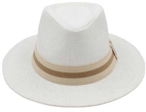 Chapeau de paille Panama classique à large bord pour homme et femme, blanc, 57-58