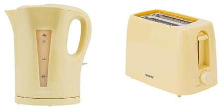 Geepas Electric Kettle & 2 Slice Bread Toaster Kitchen Combo Set | 2200W 1.7L Cordless Jug Kettle Boil Dry Protection & Auto Shut Off | 650W 6 Level with Browning Control & Crumb Tray | Beige