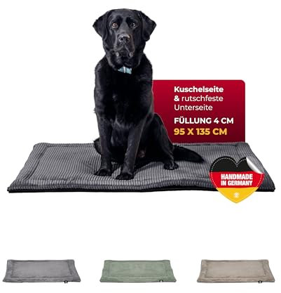 HS-Hundebett® Hundedecke Cord mit Füllung XL (95x135 cm) – Anti-Rutsch-Funktion – Kuscheldecke für Hunde – Gemütlicher Ruheplatz- Anthrazit, Made in DE