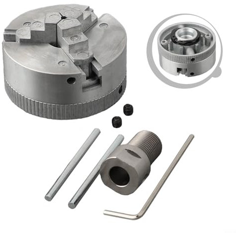 Kompaktes selbstzentrierendes 3-Backenfutter für Drehmaschinen, inklusive Verbindungsstange und Schraubenschlüssel (Spannfutter + 8 mm Stange)