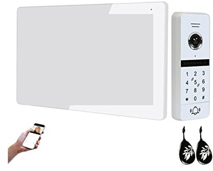 ZKLGS Video Doorbell Wireless, Tuya 1080P Video Intercom System Home Password Card Unlock Apartment Villa Video Call Entry Phone Doorbell Tuya 4 Wires for Home Security(Bianco)