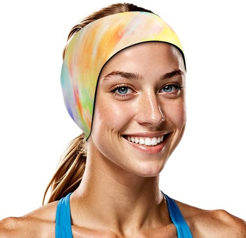HeySplash Bandeau de Natation, Bandeau Cheveux en Néoprène Imperméable de Haute Élasticité, Serre-tête avec Le Motif de La Licorne Mignone pour La Natation et Le Surf, L, Jaune Rose