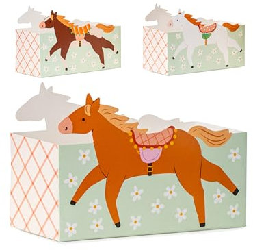 Libetui Set 3 Snackboxen Pferde Pony snack box Snackschale Pappe Geburtstag Mädchen Junge DIY Snack Behälter Party Ponyhof Reiterhof Bauernhof