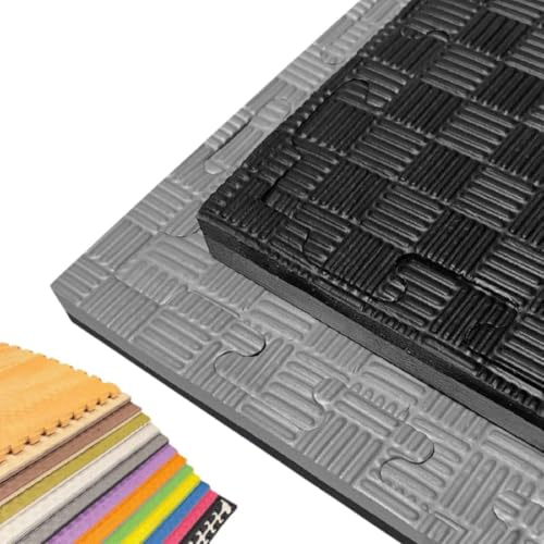 JOWY Tatami Puzzle pour Gymnase, Arts Martiaux, Judo, Karaté, Taekwondo, Yoga, Fitness et Zones d’Étirement | 1x1m | 2 cm d’épaisseur | Finition F | Couleur Gris/Noir (20 pièces)