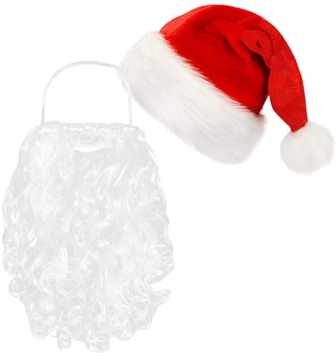 CIRULLI Weihnachtsmannmütze und Weihnachtsmann Bart-Set, Erwachsene Weihnachtsmannkostüm Accessoires für Weihnachtsfeiern und Bühnenauftritte, Nikolausmütze, Weihnachtsdekoratione