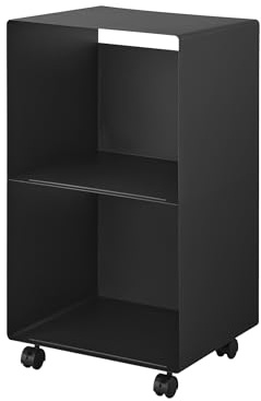 YAMAZAKI 10230 TOWER 2-stöckiges Schallplatten-Regal mit Rollen, schwarz, Stahl/Nylon, minimalistisch, 40 x 38 x 73,3 cm (L x B x H)