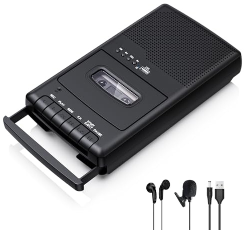 Portable Tape USB Player with Stand-Alone Mic, Cassette Players Recorder, Cassettes Tape Digital Converter to USB Flash Disk, Built-in Speaker, Retractable Handle, One-Touch Recording