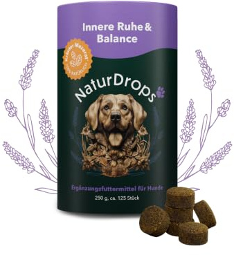NaturDrops Innere Ruhe & Balance Hundesnacks - 125 Stück, 250 g | Mit Hopfen, Baldrian & fermentierten Kräutern zur Stresslinderung & Entspannung - kalt extrudiert, 100 % natürlich