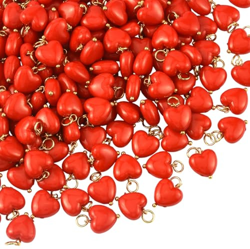 COGCHARGER Rote Herz Anhänger Charms Anhänger für Armbänder Süße Valentinstags Liebes Perlen Acryl Für Halsketten