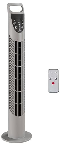 HOMCOM 31 Inch Bladeless Oscillating Tower Fan with 70° Oscillation, Remote Control, 7.5H Timer, 3 Speed 3 Modes, Electric Floor Standing Cooling Fan for Home Bedroom Office, Grey